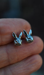Only 1 Pair Left! Dark Spring Rabbit Head Studs - Sterling Silver