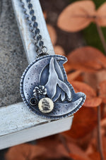 Breaching Whale Tall Ship Moon Statement Necklace - OOAK -  Adjustable chain at 16" and 20"