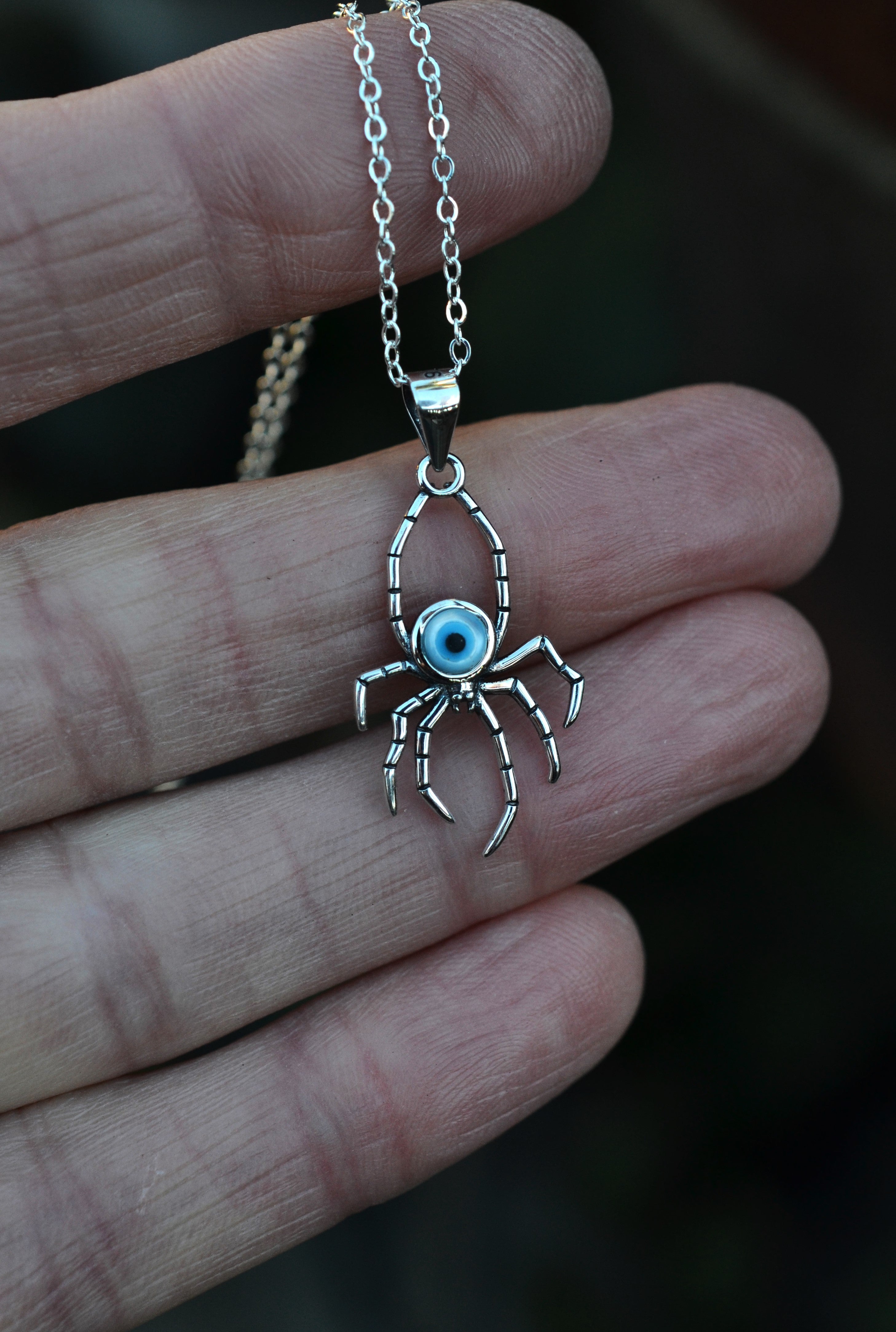 Evil Eye Spider Charm Necklace -  18” or 24" Chain Included