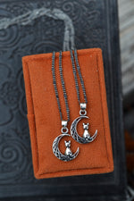 Only 2 Available! Midnight Moon Cat Charm Necklace - Sterling Silver - 18" Chain Included