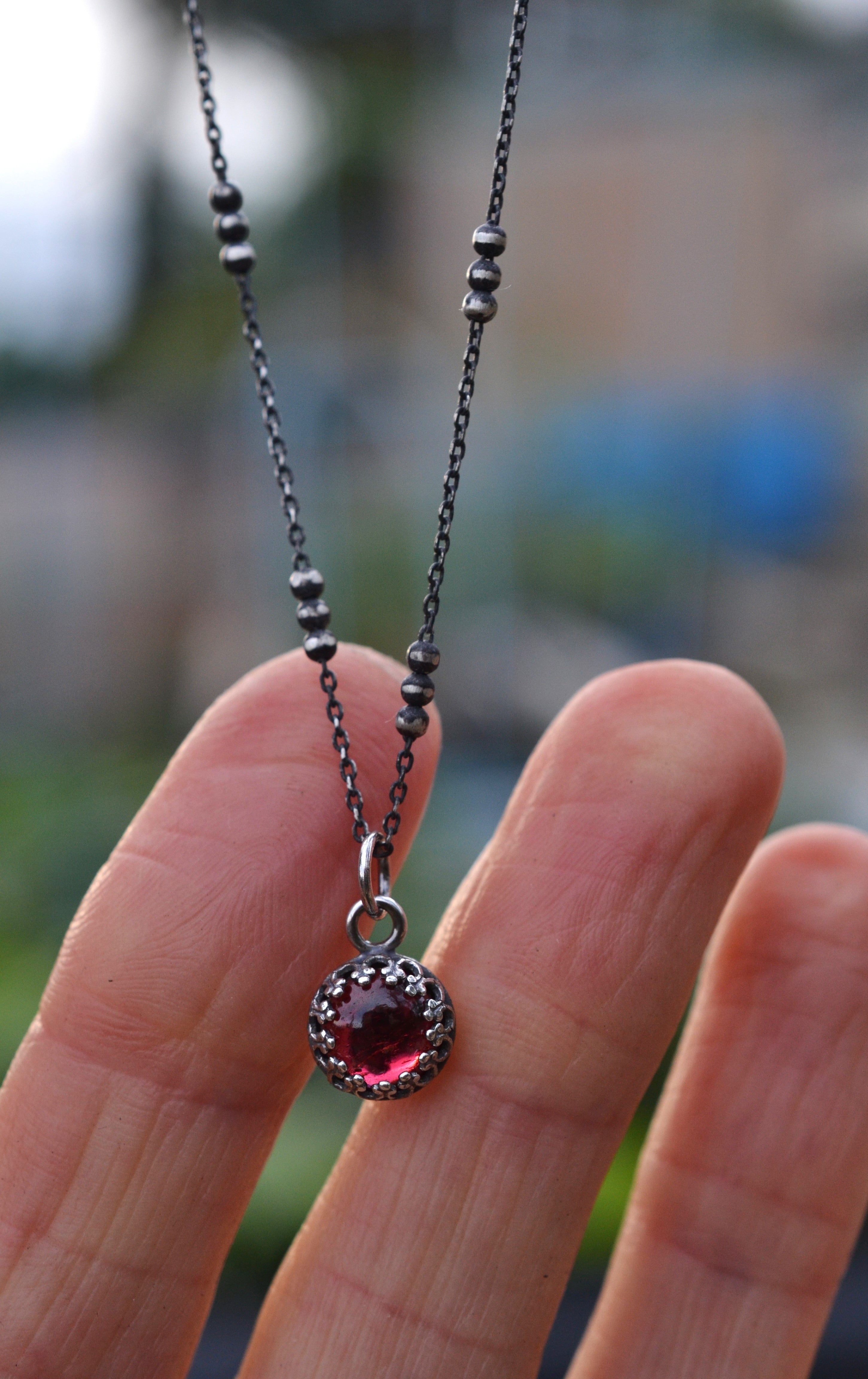 Delicate Gallery Charm Necklace - Garnet -  18" Chain Included