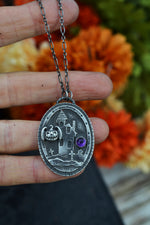 Haunted House Necklace - Bat-o-Lantern - Amethyst - 20" Chain