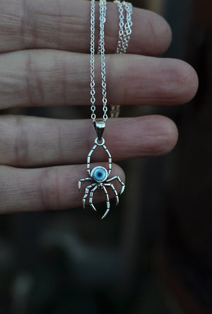 Evil Eye Spider Charm Necklace -  18” or 24" Chain Included