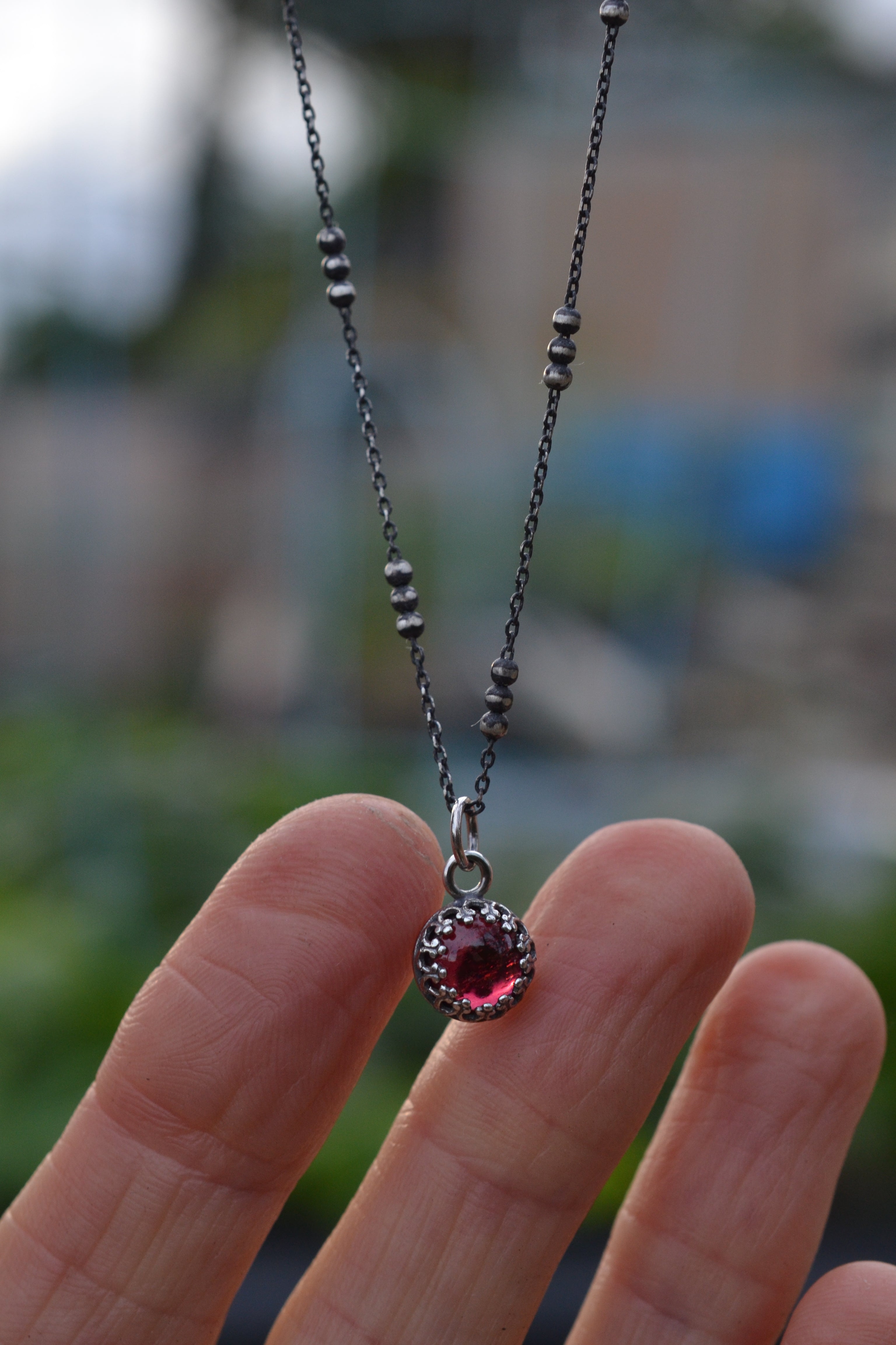 Delicate Gallery Charm Necklace - Garnet -  18" Chain Included