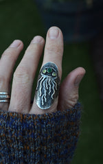 3 Eyed Jellyfish Saddle Ring - Will fit like a Size 8.5 - Green Onyx and Peridot