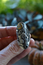 Haunted House Ring - Black Onyx and Carnelian - Will fit like a size 8
