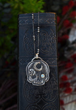 Skull Charm - Crescent Moon/Snowflake - Rainbow Moonstone - 20" Chain Included