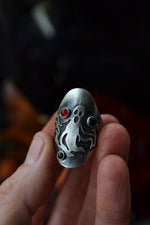 Spooky Spirit Ring  - Carnelian and Black Onyx Gemstones - Will Fit Like a Size 8.5