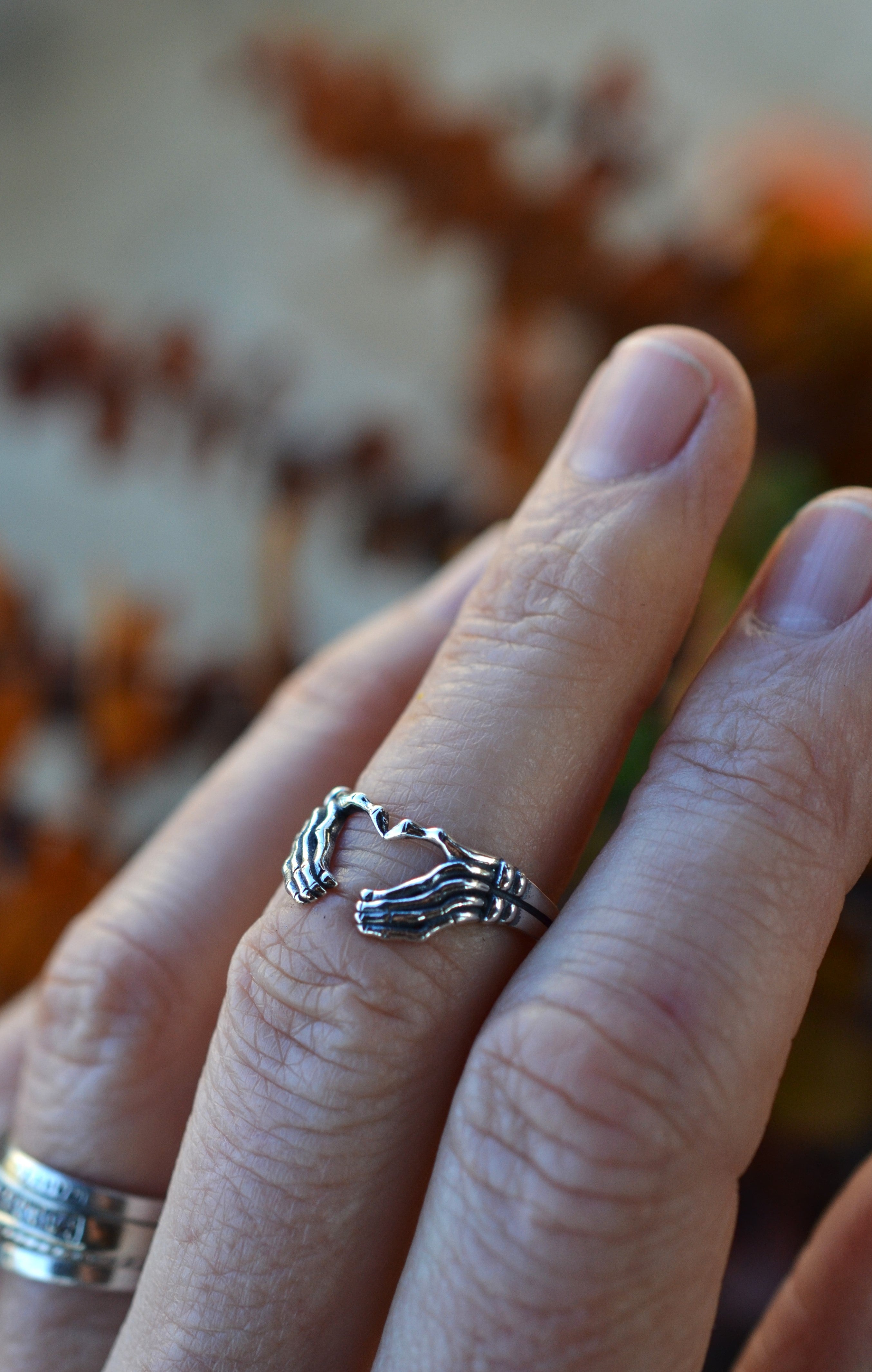 Heart Hands Skeleton Ring - Sterling Silver