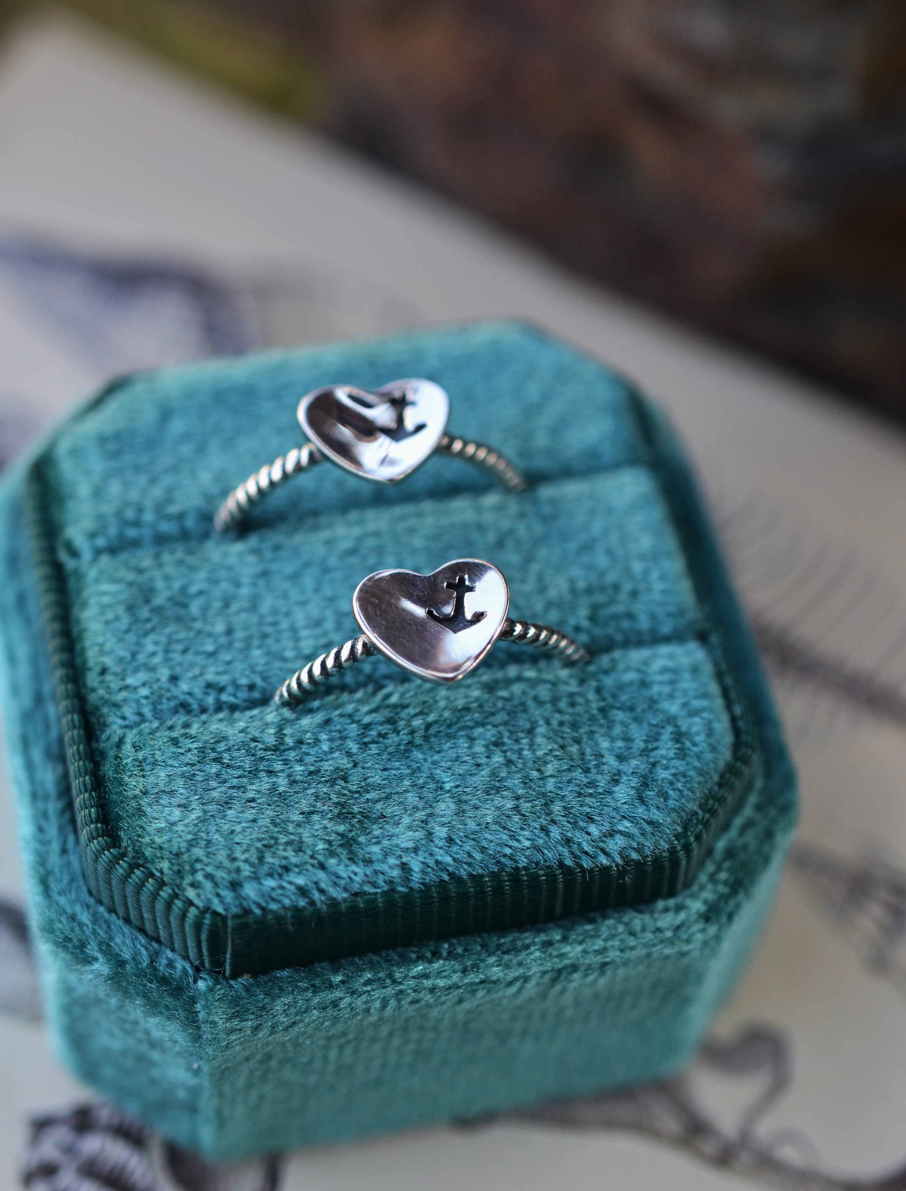 Heart of the Sea - Sterling Silver Heart/Anchor Ring-  SIZES 6-10 are Available