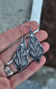 Sting Ray Sea Coral Dangle Earrings - Black Onyx