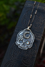 Skull Charm - Crescent Moon/Snowflake - Rainbow Moonstone - 20" Chain Included