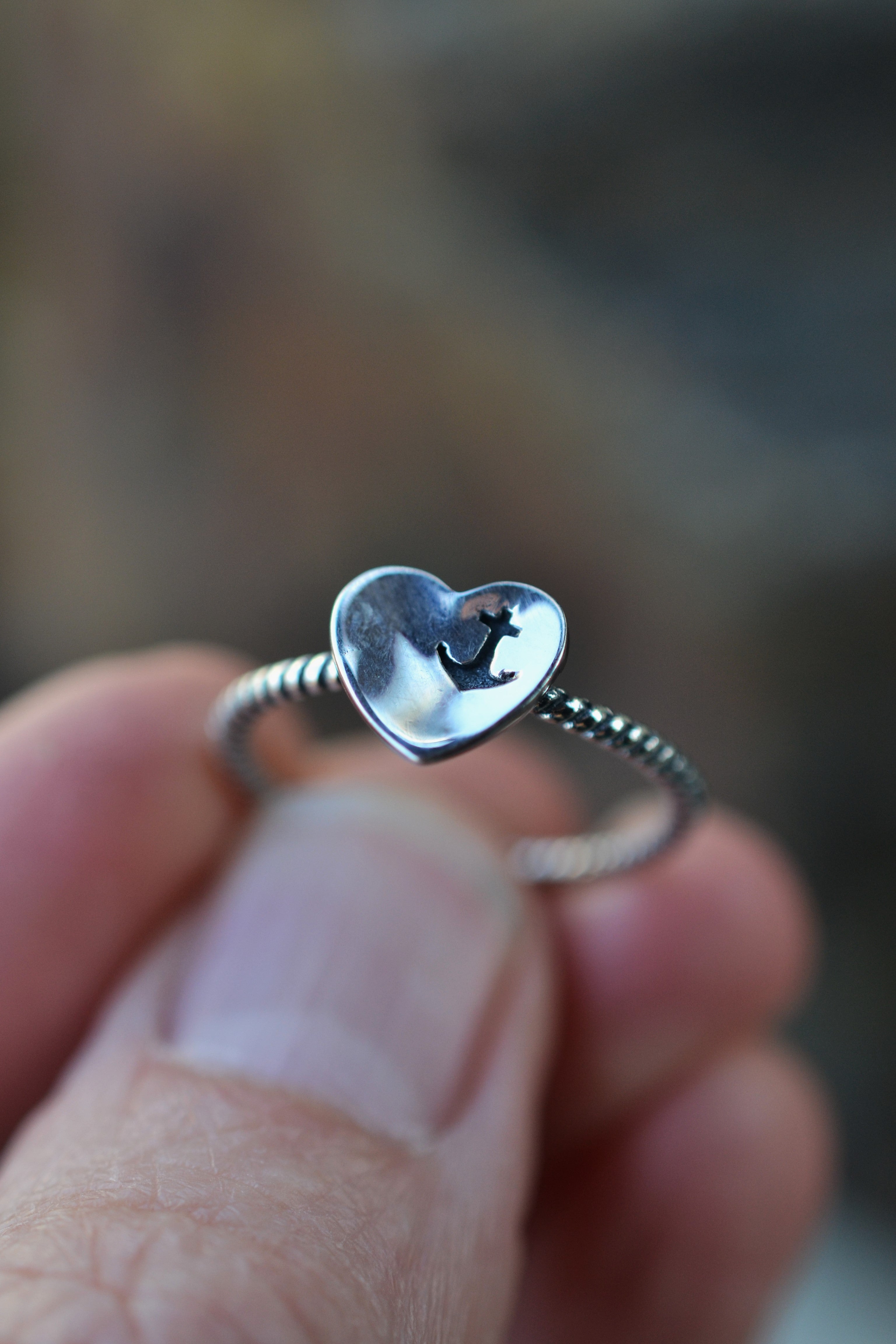 Heart of the Sea - Sterling Silver Heart/Anchor Ring-  SIZES 7-10 are Available