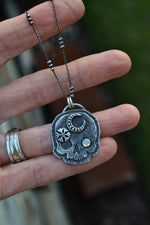 Skull Charm - Crescent Moon/Snowflake - Rainbow Moonstone - 20" Chain Included