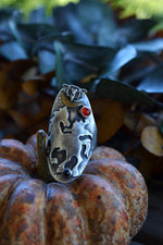 Headless Horseman with Moon and Bat - Size 7.25 - Sterling Silver - Carnelian