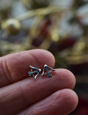 Cupids Bow and Arrow Stud Earrings - Sterling Silver