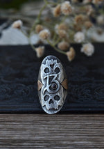 Valloween Lucky 13 Twin Skulls Hearts Ring -  Garnet - Will Fit Like a Size 9
