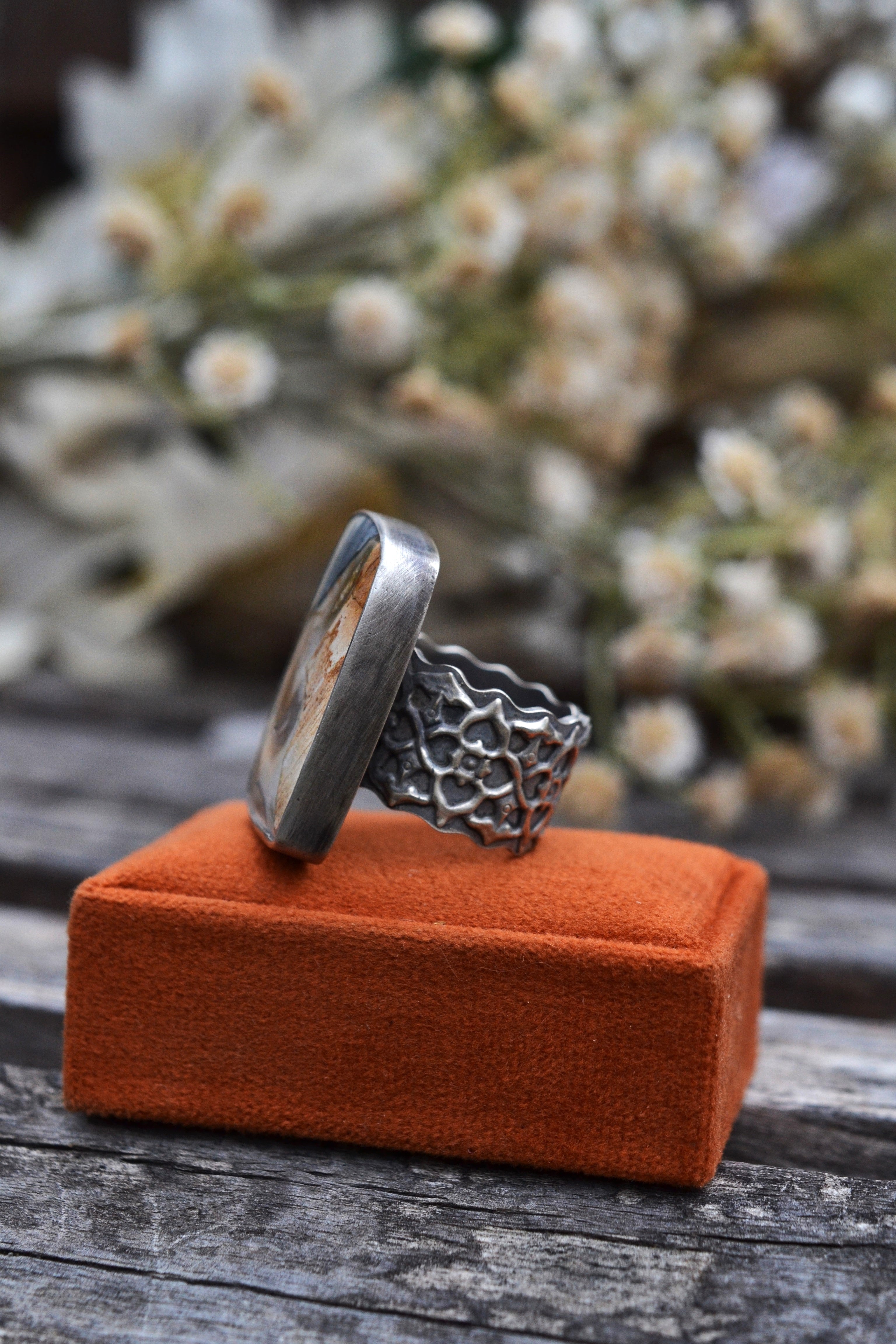 OOAK Abstract Desert Landscape Ring - Size 8