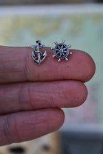 Anchor & Helm Stud Earrings - Sterling Silver.