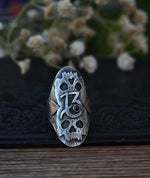 Valloween Lucky 13 Twin Skulls Hearts Ring -  Garnet - Will Fit Like a Size 9