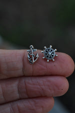 Anchor & Helm Stud Earrings - Sterling Silver.