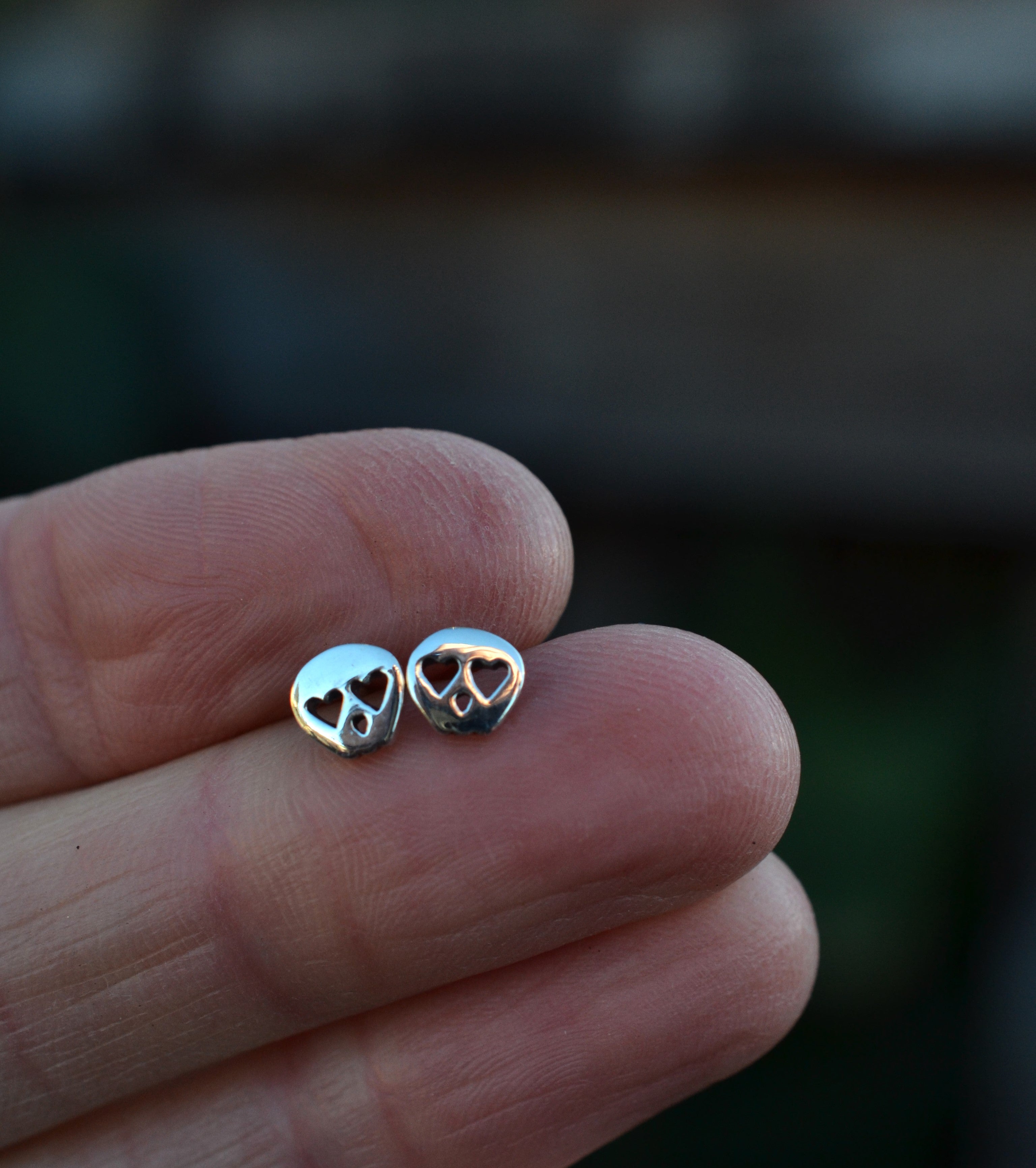 Small Heart Eye Skull Studs - Sterling Silver