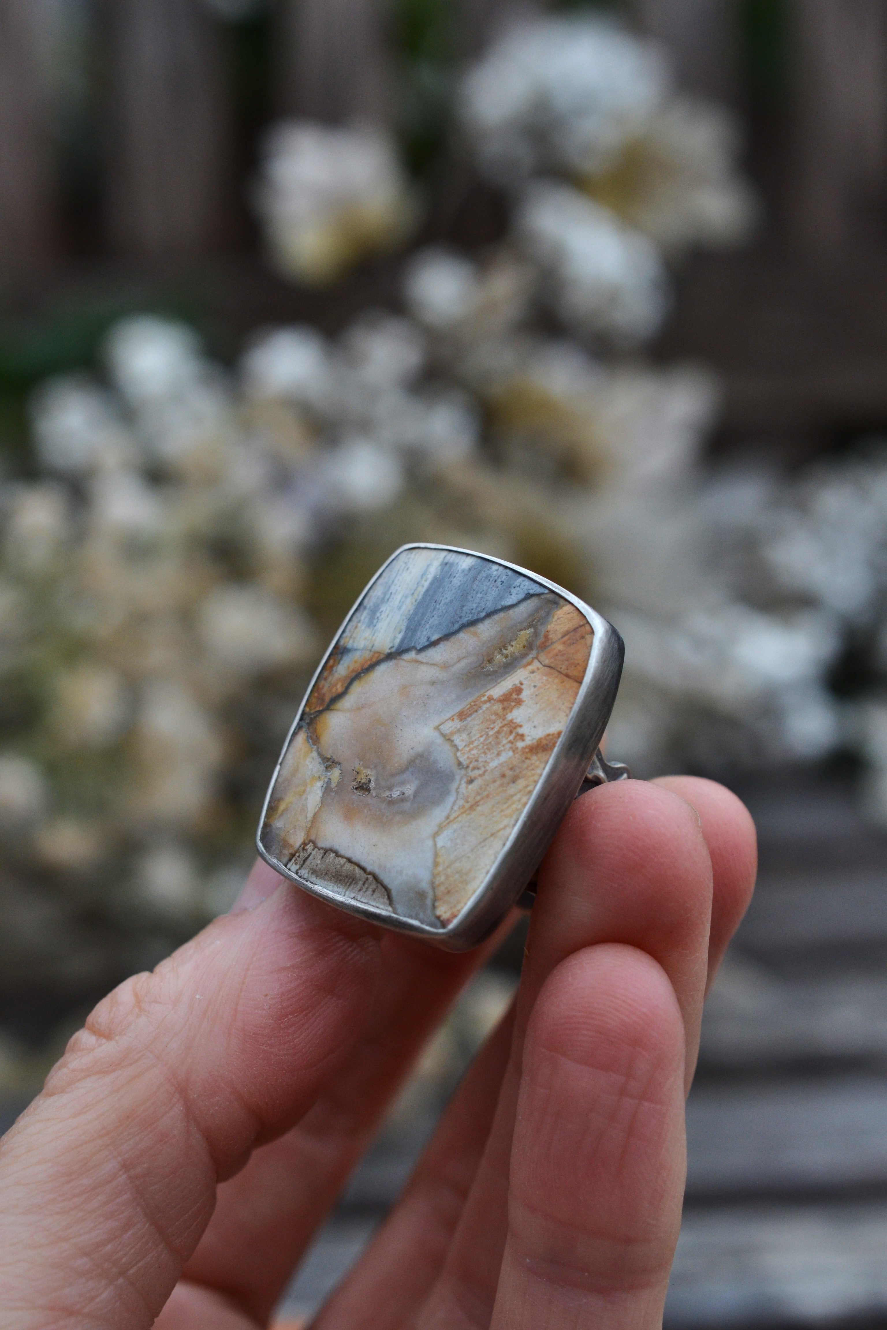 OOAK Abstract Desert Landscape Ring - Size 8