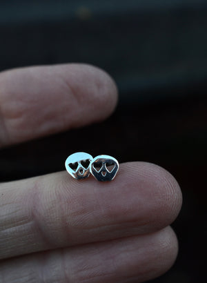 Small Heart Eye Skull Studs - Sterling Silver