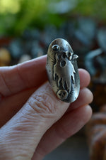 Ghastly Ghost Ring with Flying Bat and Skull  - Hematite  - Will Fit Like a Size 6.5