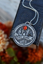 STAY SPOOKY - Zombie Graveyard Banner Pendant - 24" Chain Included