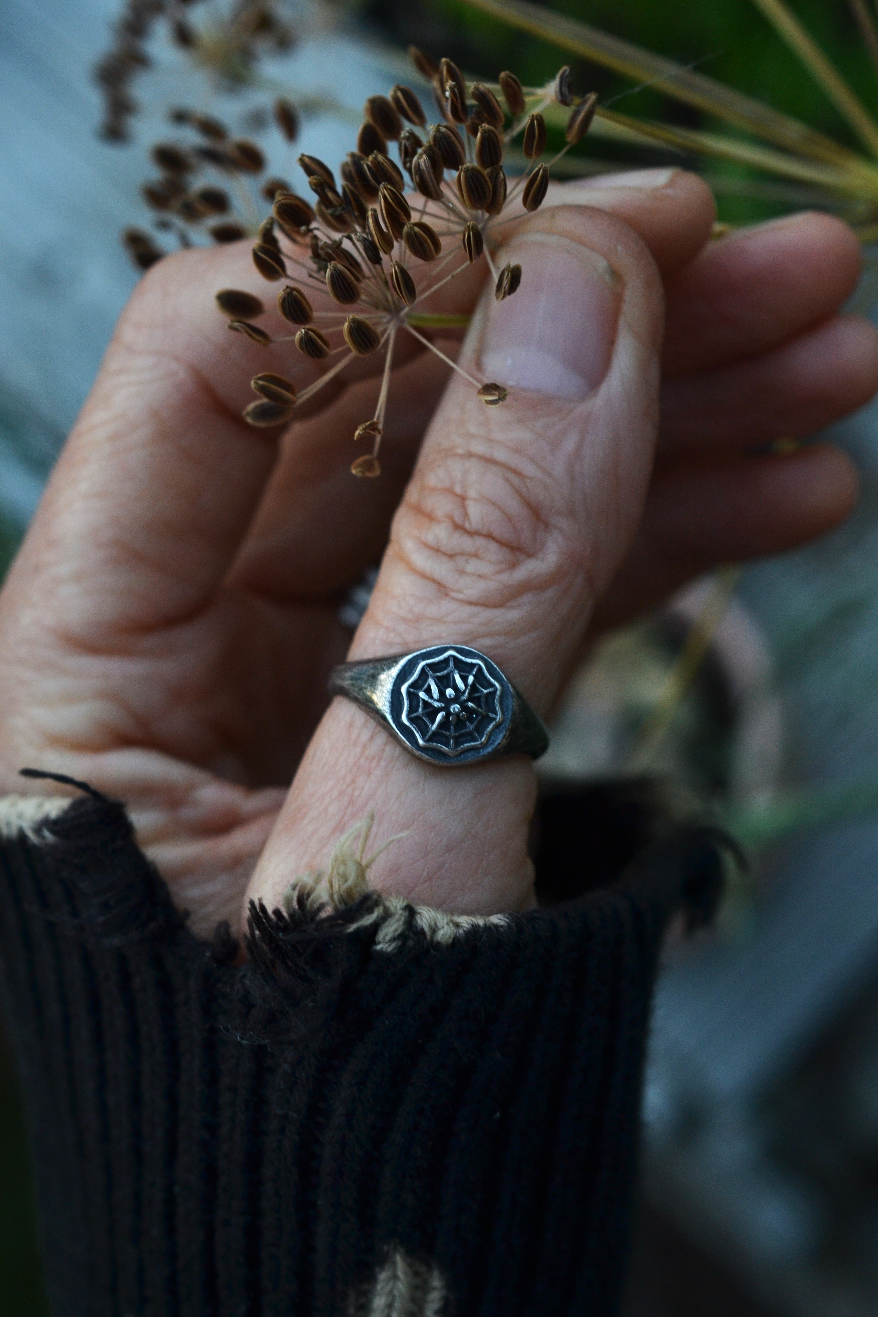 Spider in Web Signet Ring - Sterling Silver - Pre-Order in your Size!