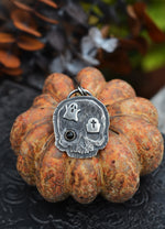 Halloween Skull Charm - Ghost/Tombstone -  Black Onyx- 18" Chain Included