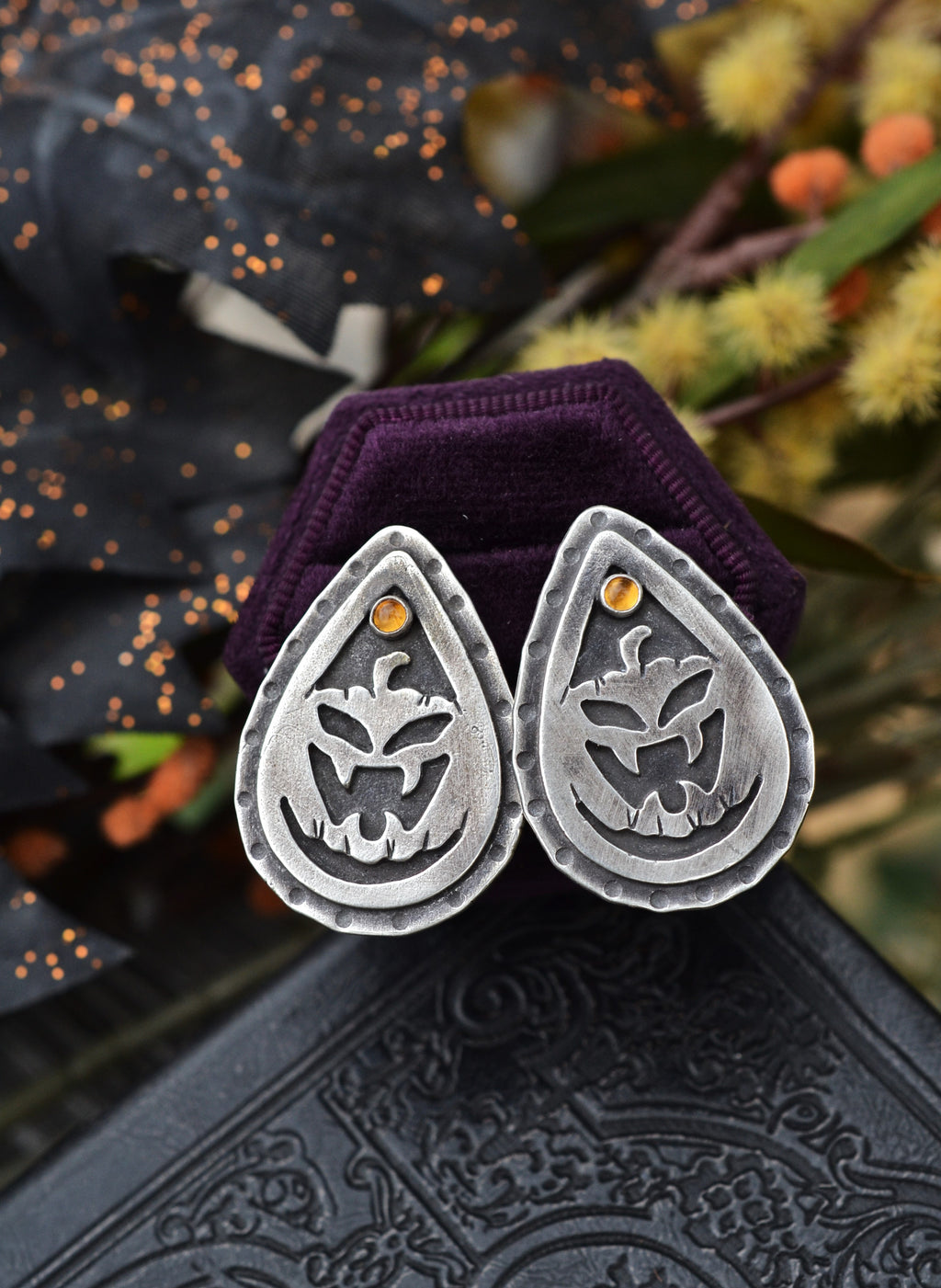Jolly Jack-O-Lantern Post Style Earrings - Citrine