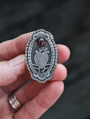 Anatomical Heart Cameo Ring - Garnet - Size 10