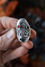 Spooky Spirit Ring  - Carnelian and Black Onyx Gemstones - Will Fit Like a Size 8.5