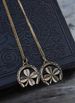 BRASS Lucky Clover Horseshoe Necklace - 18" Delicate Brass Chain Included