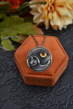 Hallows Eve Midnight Moon Necklace - Bat-O-Lantern/Citrine - 24"