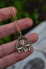 BRASS Lucky Clover Horseshoe Necklace - 18" Delicate Brass Chain Included
