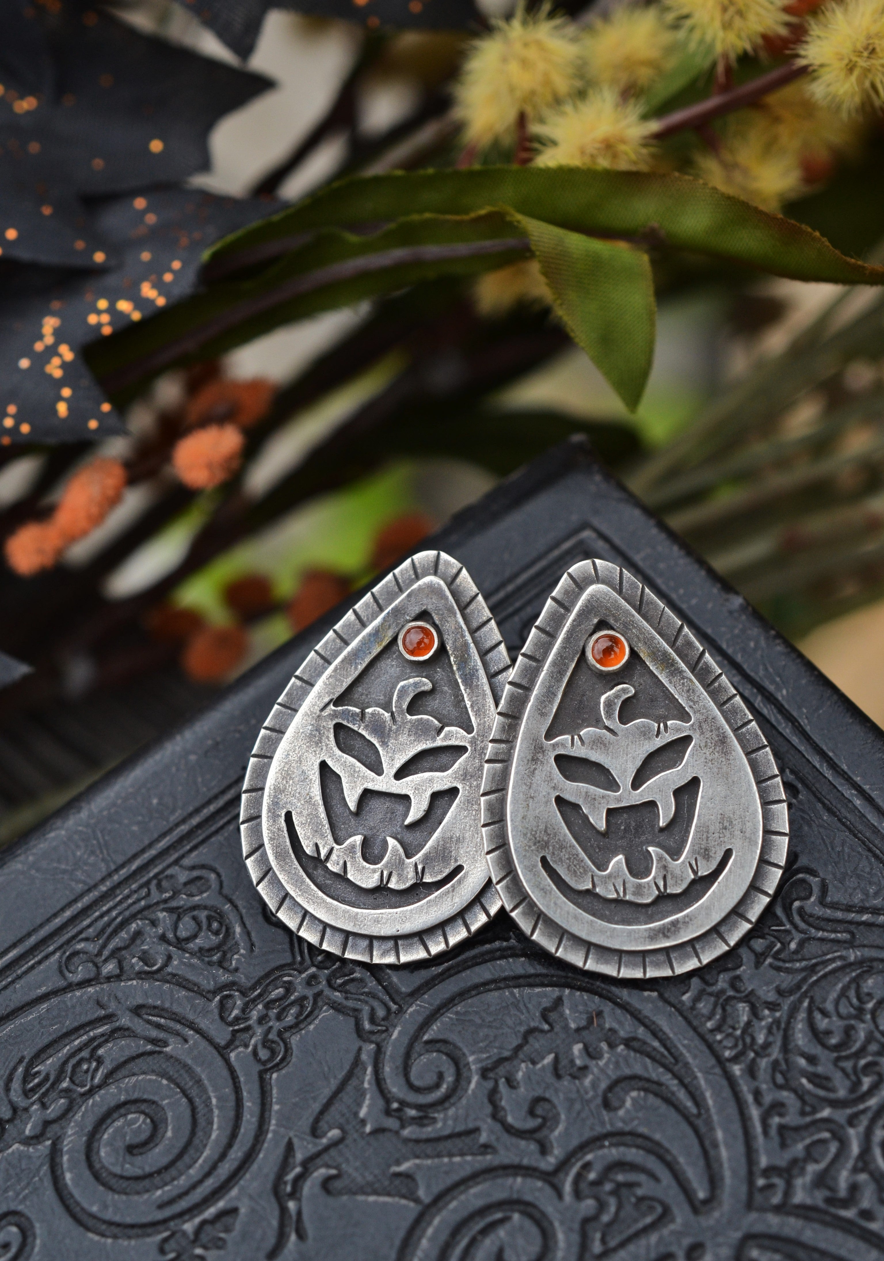 Jolly Jack-O-Lantern Post Style Earrings - Hessonite Garnet