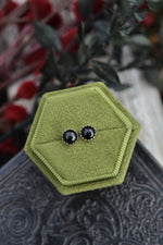 One Pair of Black Onyx Stud Earrings - 6mm Round - Sterling Silver