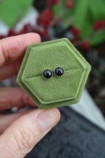 One Pair of Black Onyx Stud Earrings - 6mm Round - Sterling Silver