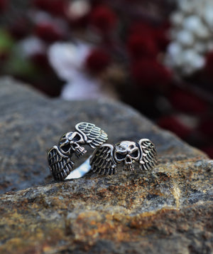 Winged Skull Ring - Sterling Silver - Sizes 6-12