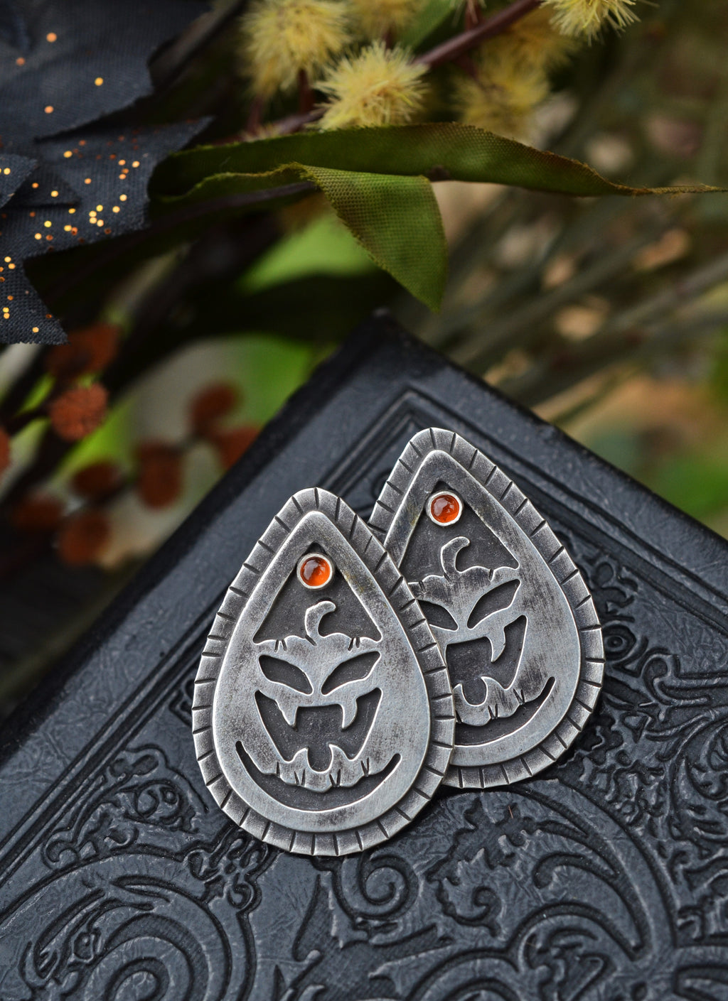 Jolly Jack-O-Lantern Post Style Earrings - Hessonite Garnet