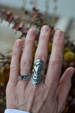Black Cat / Jack-0-Lantern Ring - Size 8.5  - Citrine