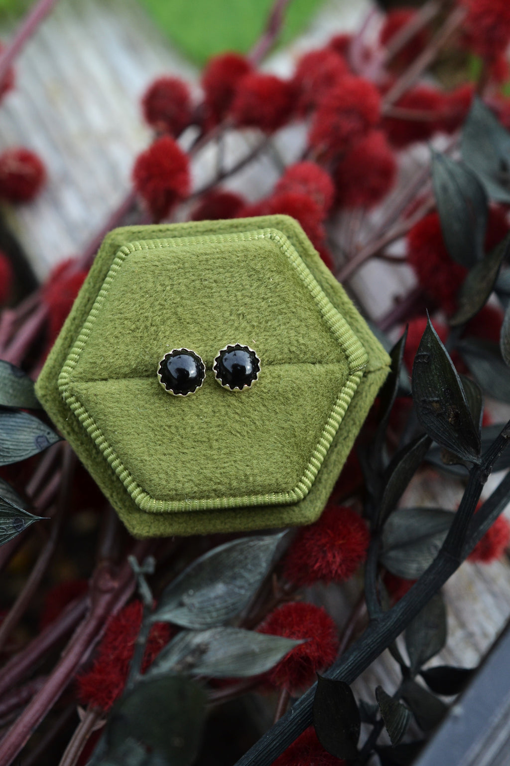 One Pair of Black Onyx Stud Earrings - 6mm Round - Sterling Silver