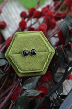 One Pair of Black Onyx Stud Earrings - 6mm Round - Sterling Silver