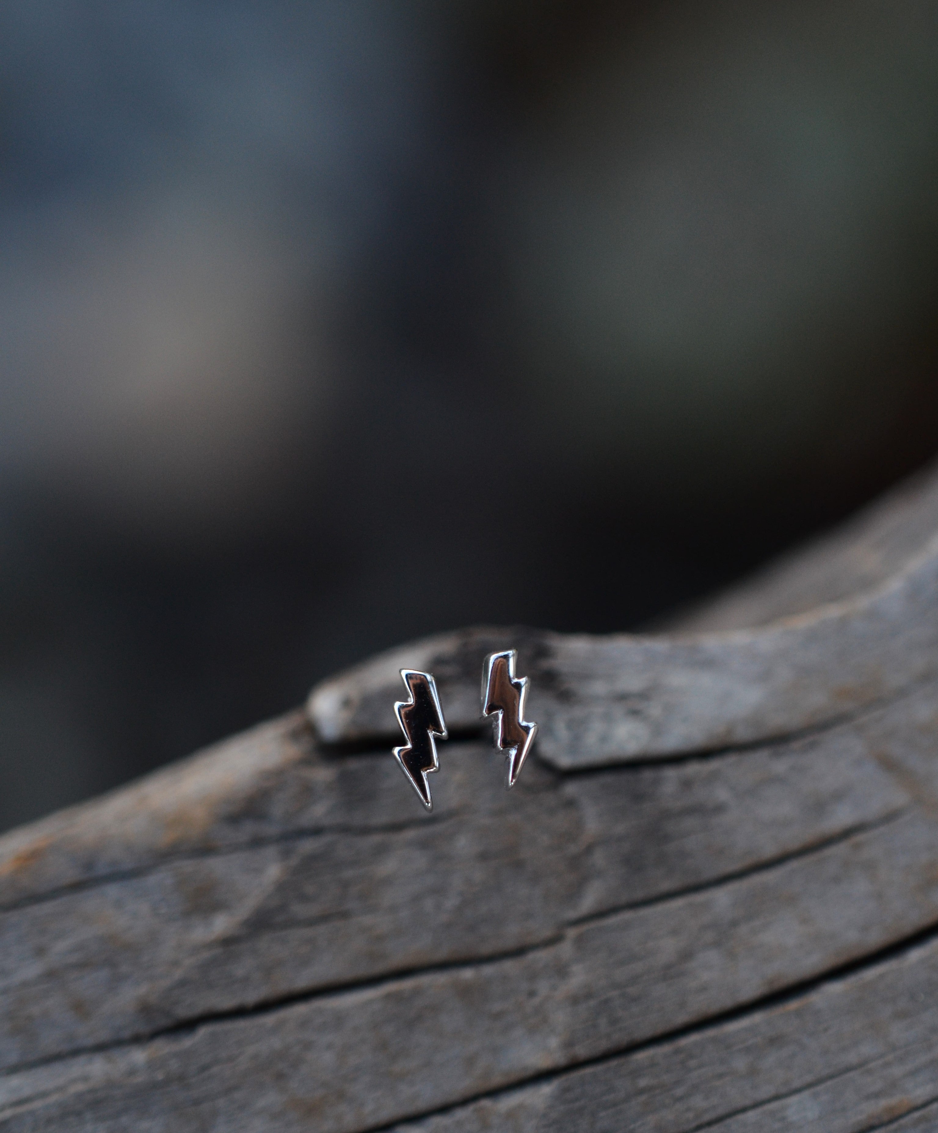 Tiny Lightning Bolt Studs - Sterling Silver