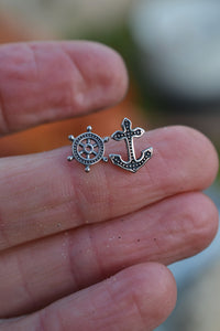 Anchor & Helm Stud Earrings - Sterling Silver