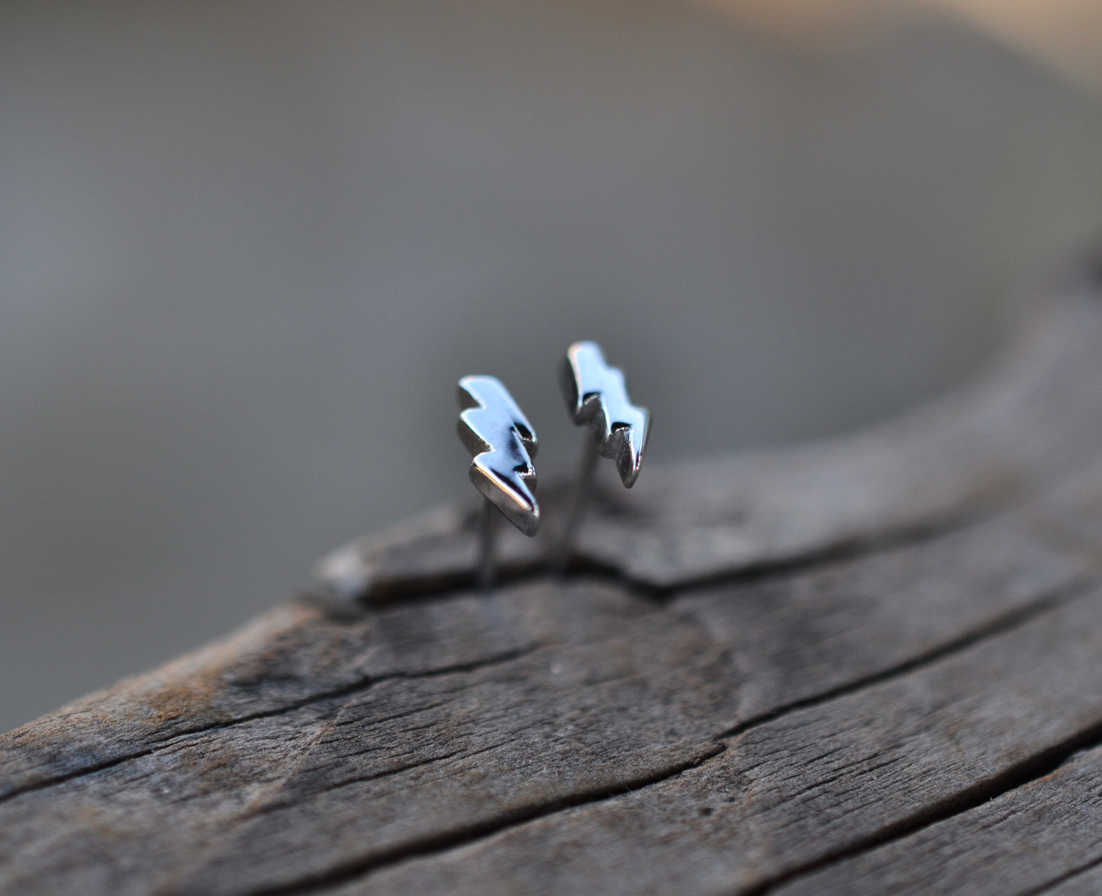 Tiny Lightning Bolt Studs - Sterling Silver