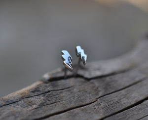 Tiny Lightning Bolt Studs - Sterling Silver